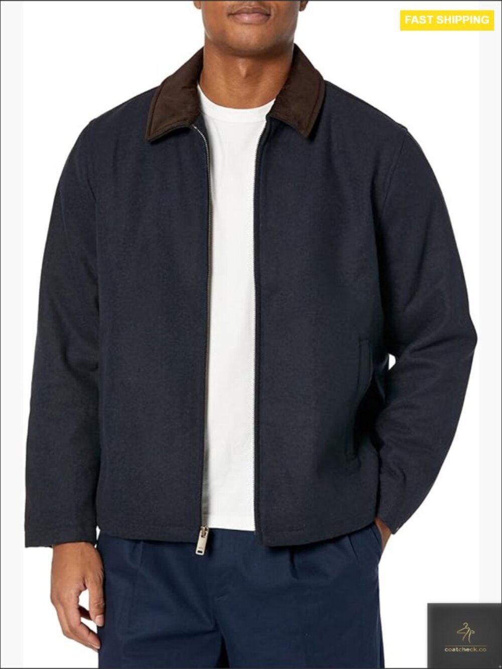 Men's Wool Blend Zip Up Jacket Quilted Bib Classic Laydown Collar Midweight